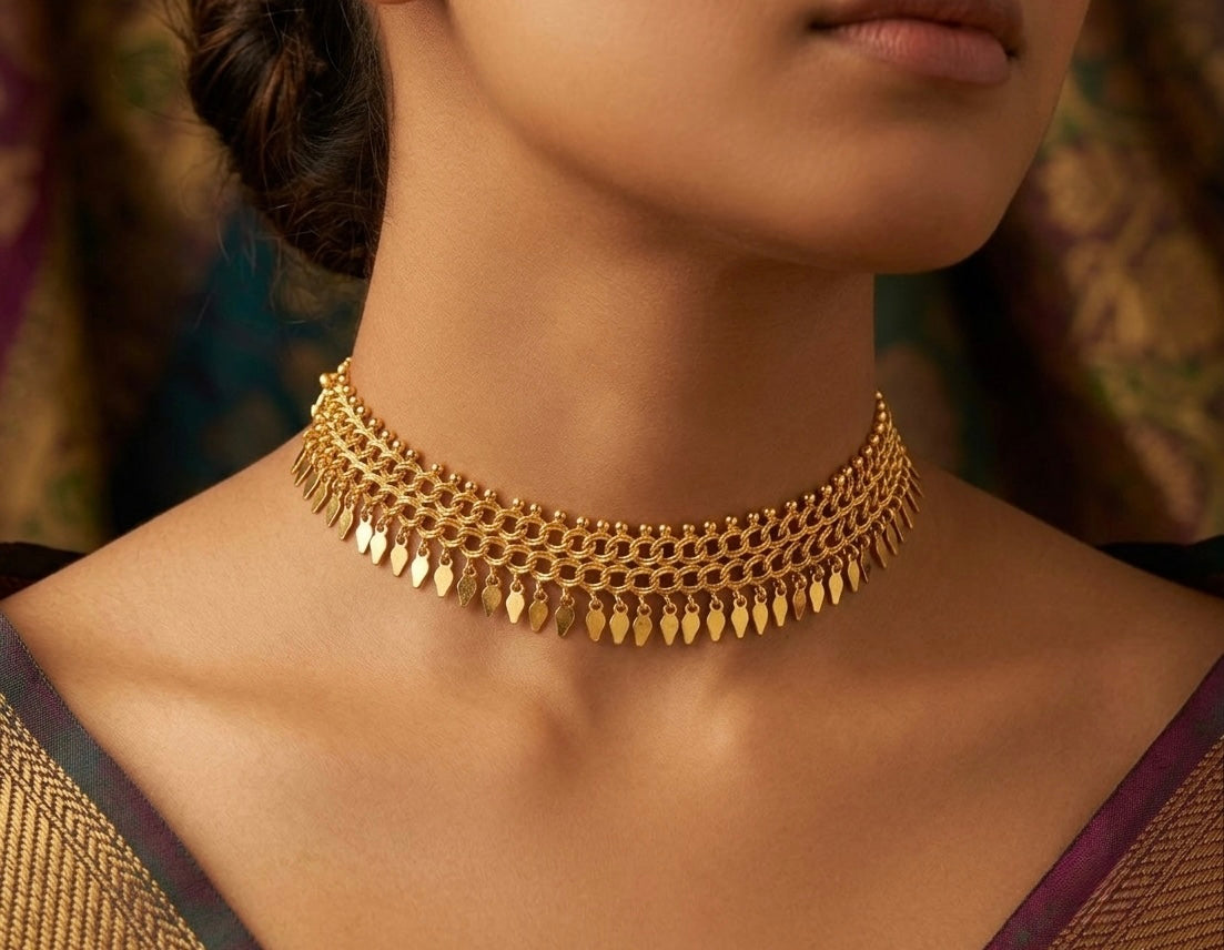 Gold tone kerala style elakka thali choker necklace dj-54102