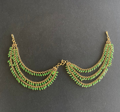 Antique gold tone sea green beaded multi layer ear side chain dj-52635