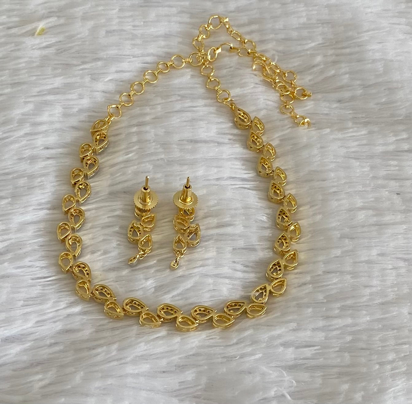 Two tone cz white stone necklace set dj-54346