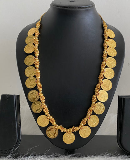 Gold tone pink stone lakshmi coin short haar dj-54490