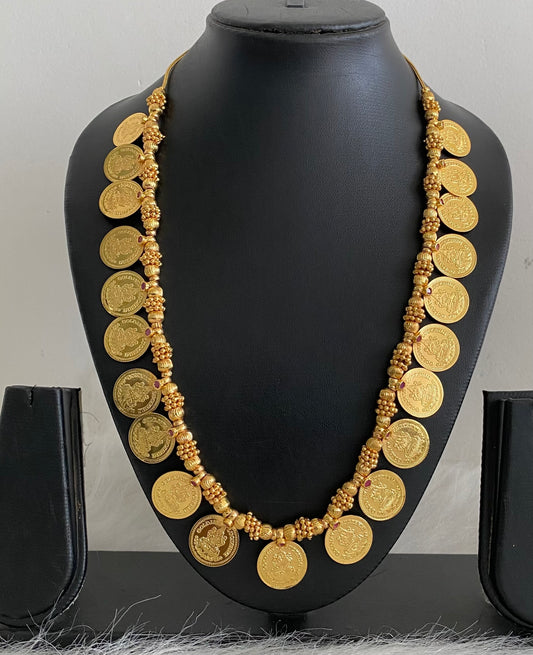Gold tone pink stone lakshmi coin short haar dj-54490