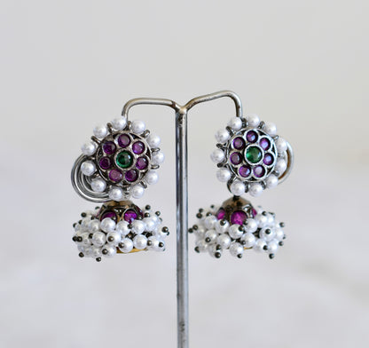 Black finish precious kemp-green pearl jhumkka dj-52521