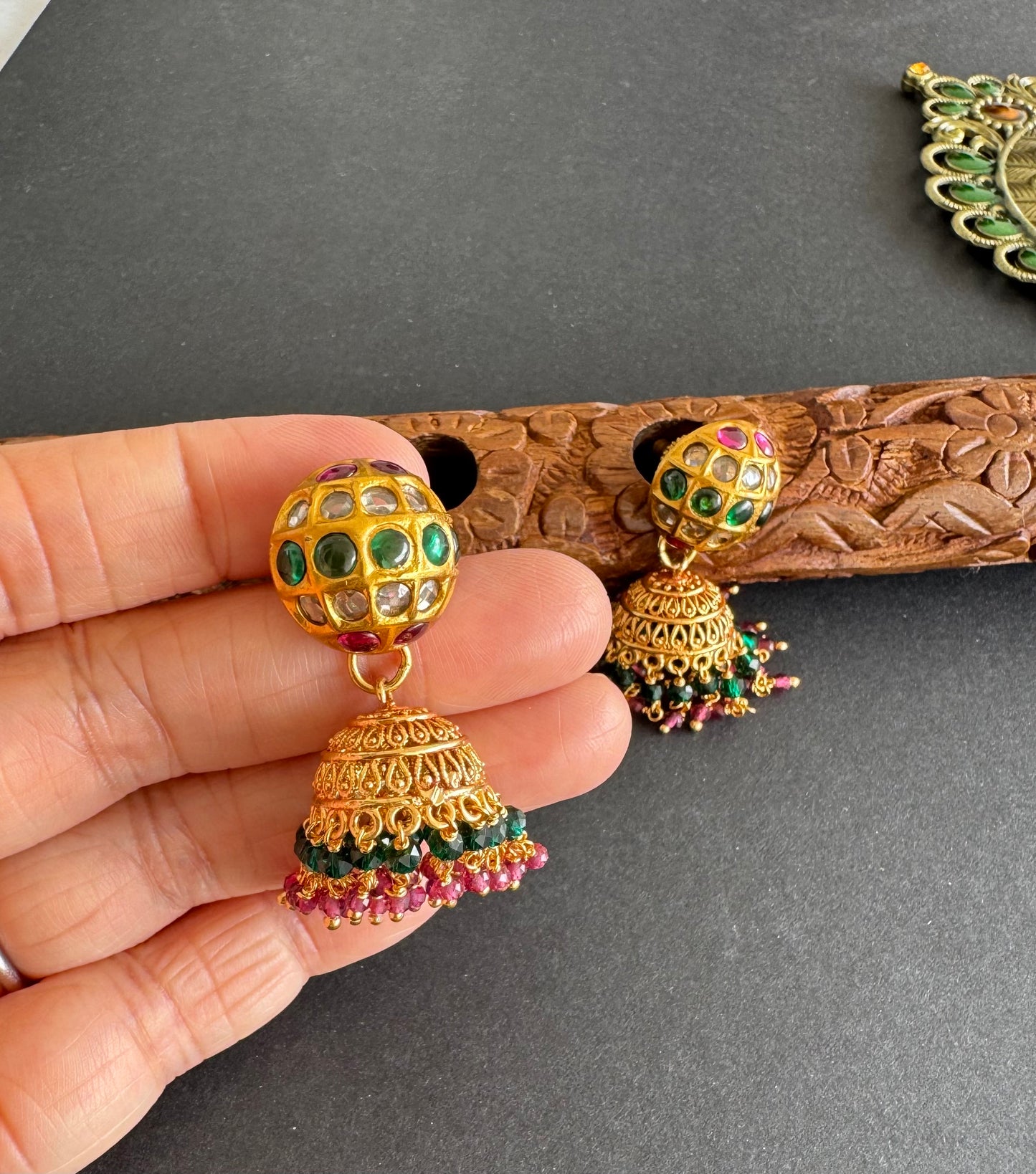 Gheru finish Kemp-green peacock necklace set dj-52207