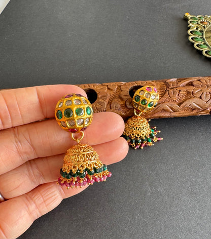 Gheru finish Kemp-green peacock necklace set dj-52207