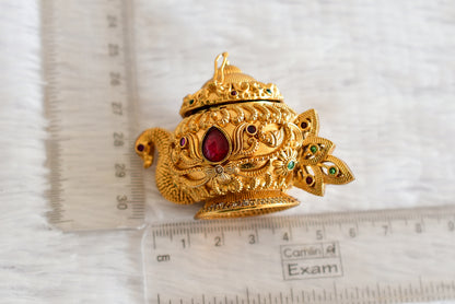 Antique gold tone kemp-green peacock kumkum box dj-52311