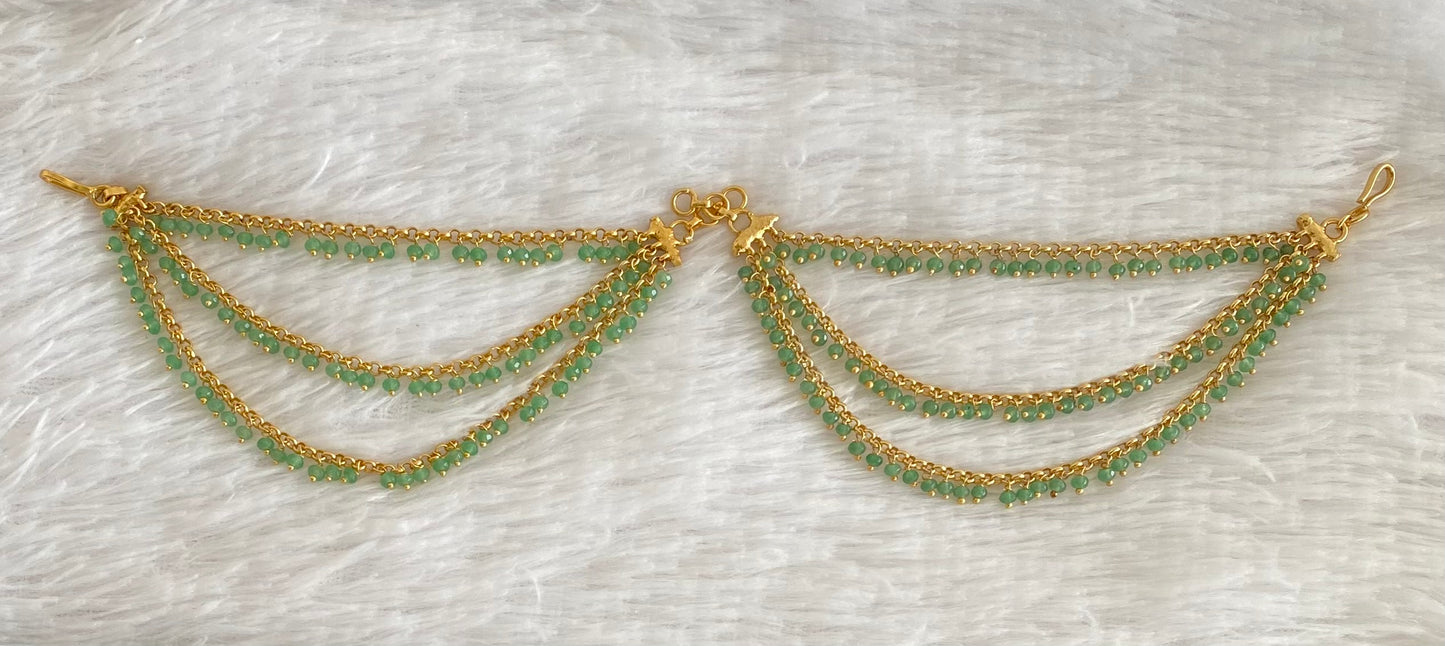 Antique gold tone green beaded multi layer ear side chian dj-54049