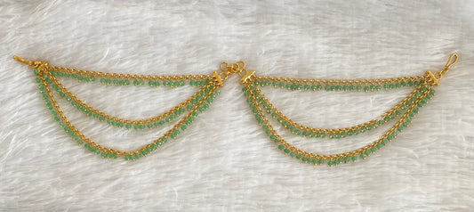 Antique gold tone green beaded multi layer ear side chian dj-54049