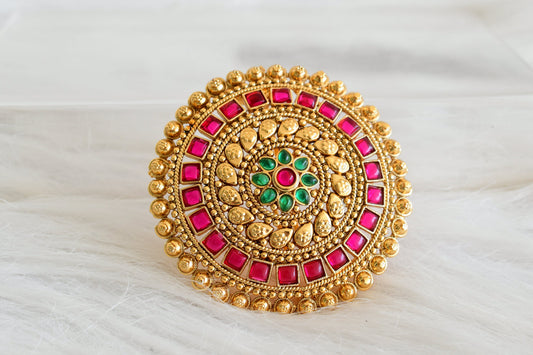 Antique gold tone kemp-green round hair jewel (rakodi) dj-53633