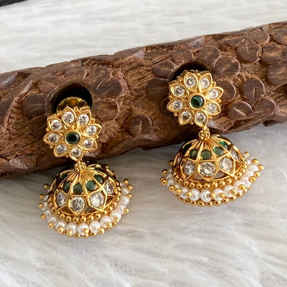 Antique gold tone white-green pearl  jhumkka dj-53569