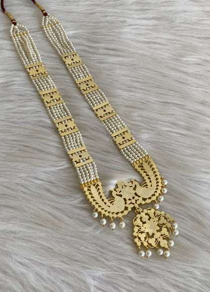 Gold tone precious kemp-green-white pearl flower peacock haar dj-55146