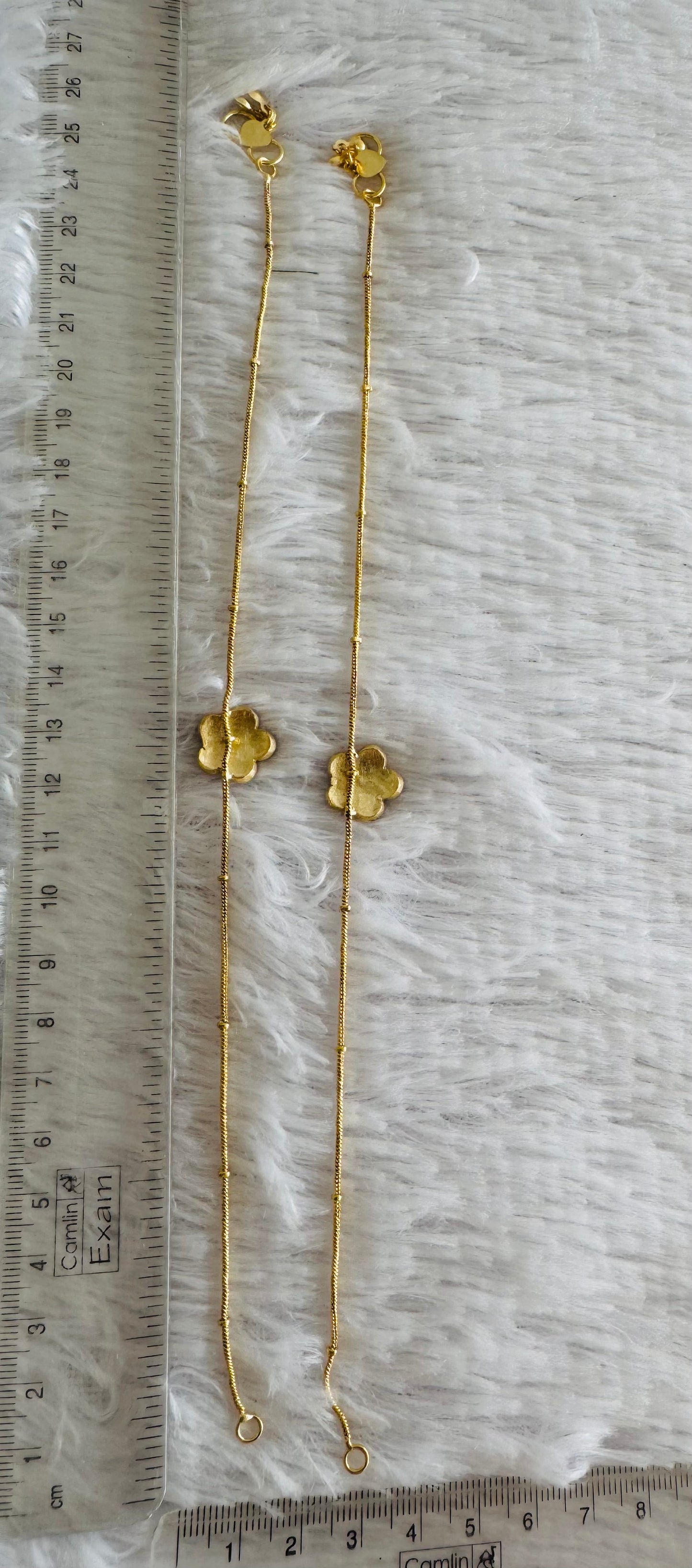 Gold tone pink-green flower kundan jadau anklets dj-51409