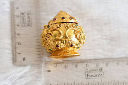 Antique gold tone kemp-green Lakshmi kumkum box dj-52312