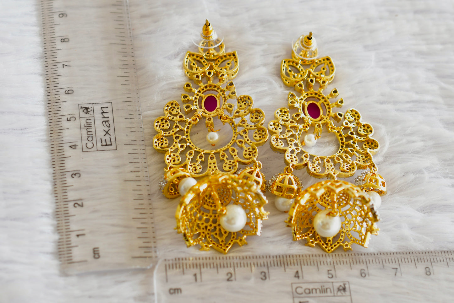 Two tone cz ruby pearl long bali jhumkka dj-51882