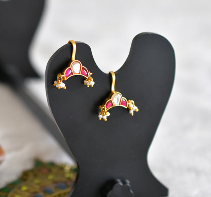Gold tone pink-white kundan jadau bugadi earrings dj-52491