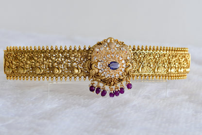 Antique gold tone purple-white stone peacock waist band dj-52195