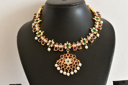 Gold tone precious kemp-green-white pearl mango necklace dj-52258