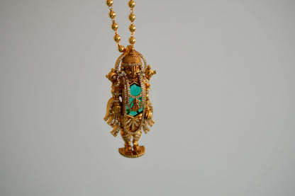 Gold tone 24 inches chain with green Shri Thirumal pendant dj-52616