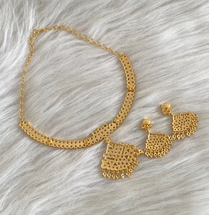 Gold tone south indian AD white stone necklace set dj-54915