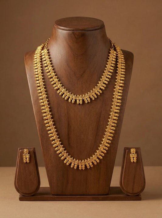 Gold tone pink-white kerala style shanku haar combo set dj-51644