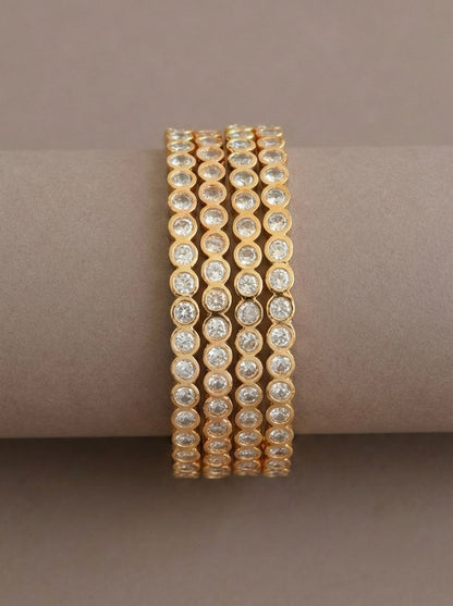 Gold tone white stone set of 4 Bangles(2.4) dj-40711