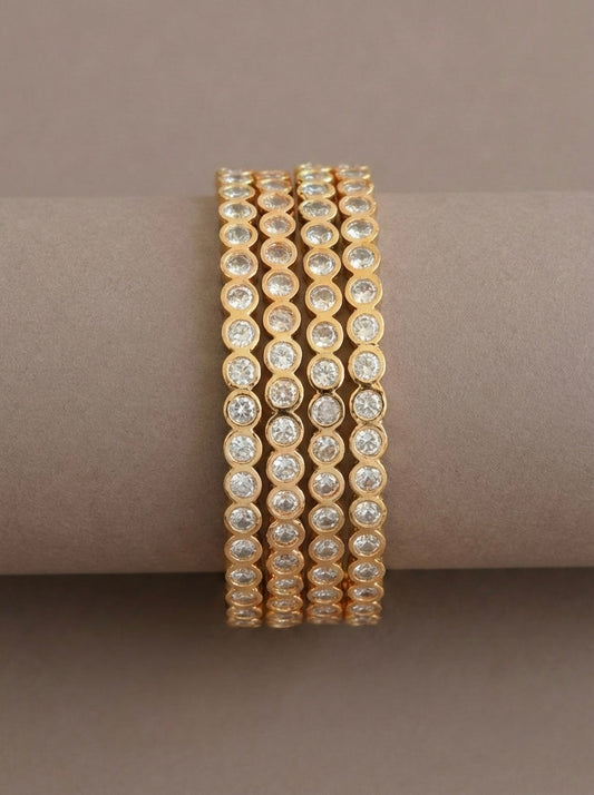 Gold tone white stone set of 4 Bangles(2.8) dj-40713