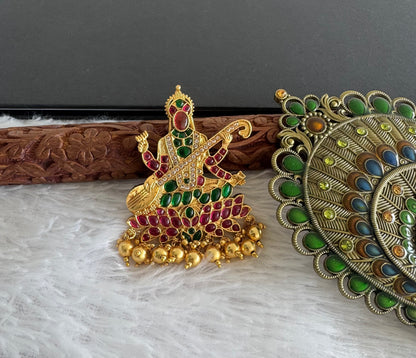 Matte finish kemp-green-white Ma Saraswathi pendant dj-52072