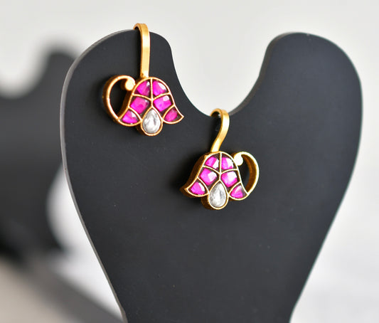 Gold tone pink-white kundan jadau bugadi earrings dj-52493