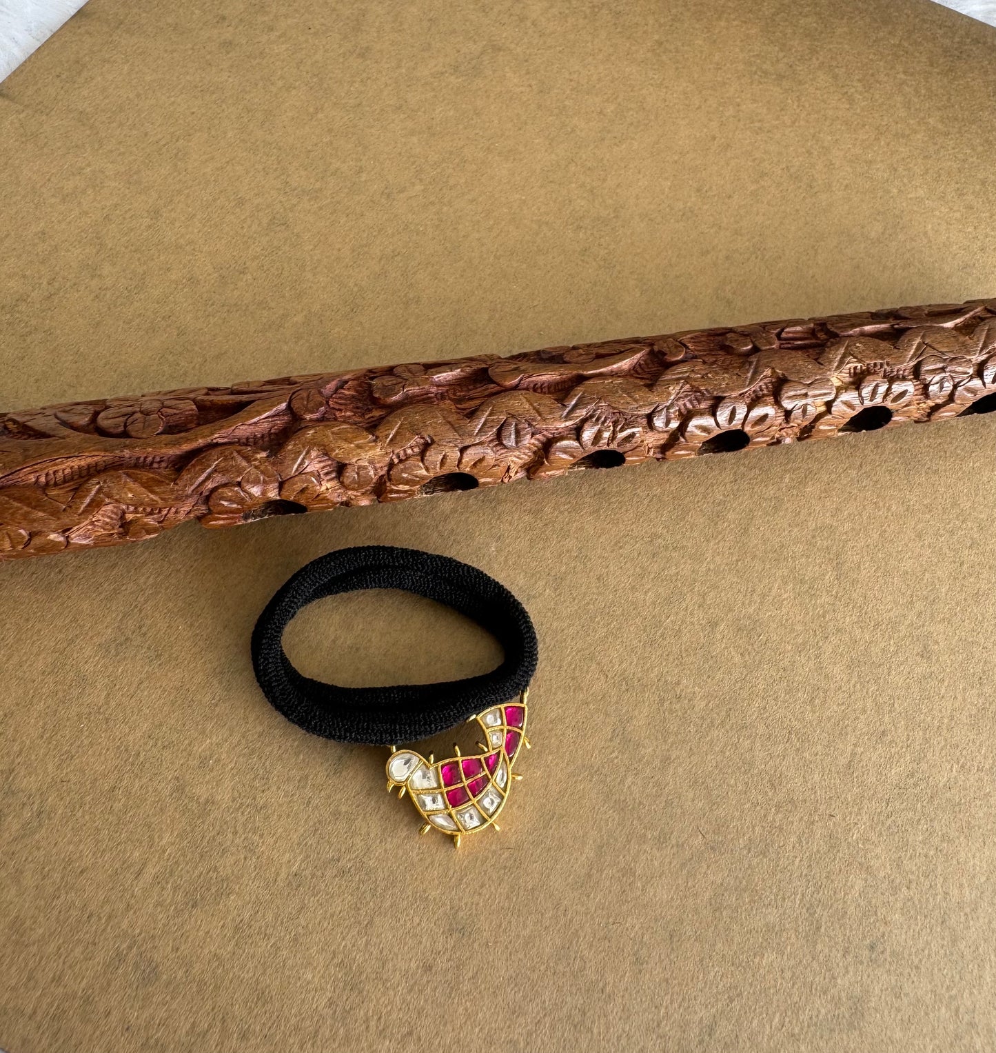 Matte finish pink-white kundan jadau bird hair band dj-51521