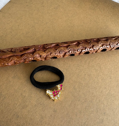 Matte finish pink-white kundan jadau bird hair band dj-51521