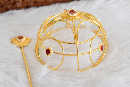 Gold tone kemp-green bun cage-hair accessory with stick Dj-52337