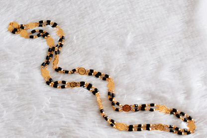 Gold tone 30 inches black beaded Lakshmi coin chain dj-51839