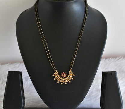 Antique gold tone cz pink-green 18 inches moon mangalsutra set dj-52345