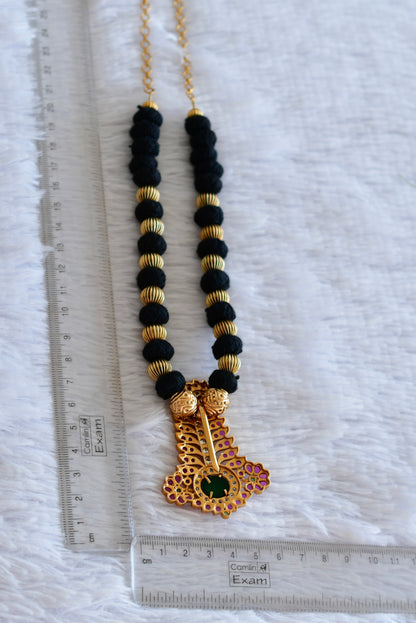 Matte finish kemp-green black thread necklace dj-52409