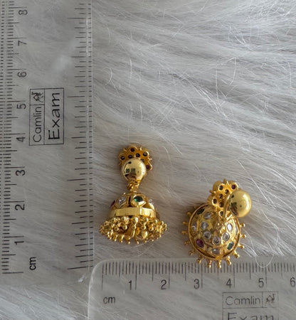 Gold tone ad pink-green-white south indian flower jhumkka dj-51284