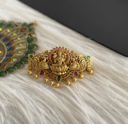 Antique gold tone kemp-green lakshmi peacock hair clip dj-51347
