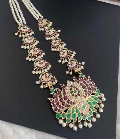 Gold tone precious kemp-green-white lotus peacock pearl haar dj-54724