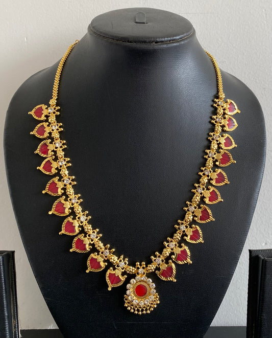 Gold tone white-red palakka necklace dj-53074