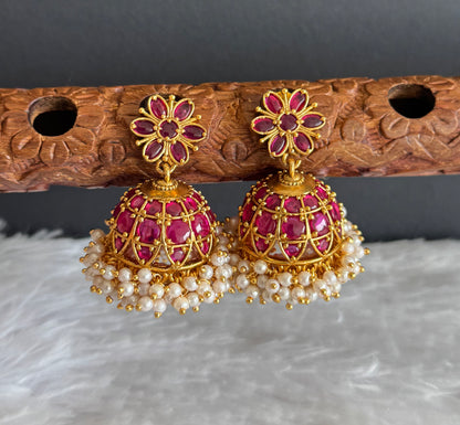 Matte finish kemp pearl cluster flower jhumkka dj-51479