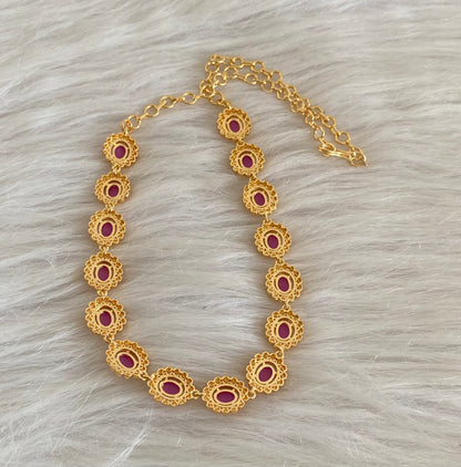Gold tone pink stone necklace dj-54919