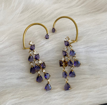 Antique gold tone purple-white stone khanpool earrings dj-54651