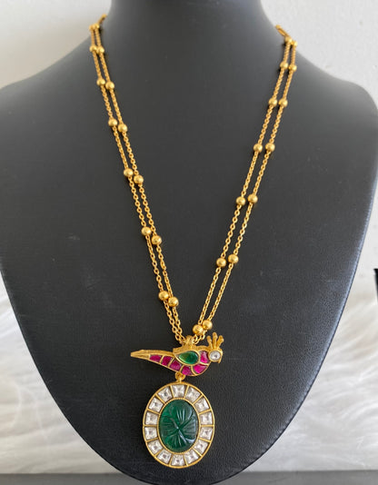 Antique gold tone kundan jadau bird pendant with chain dj-54185