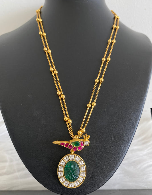 Antique gold tone kundan jadau bird pendant with chain dj-54185