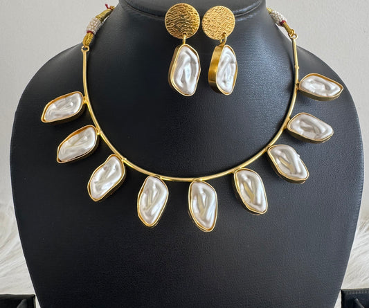 Gold tone pearl hasli necklace set dj-51248