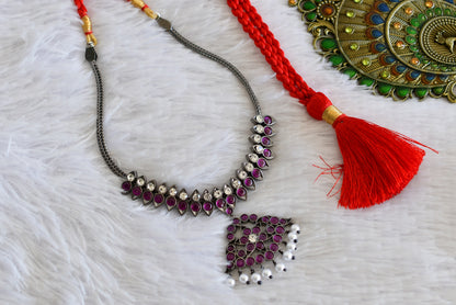 Black finish precious kemp-white pearl necklace Dj-52507