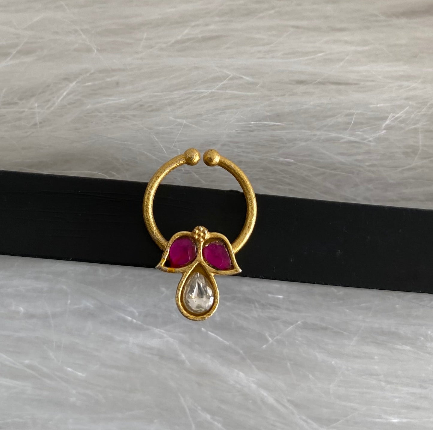 Gold tone kundan jadau pink-white stone nose pin/bulakku dj-53771