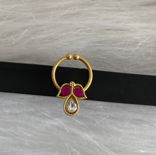 Gold tone kundan jadau pink-white stone nose pin/bulakku dj-53771