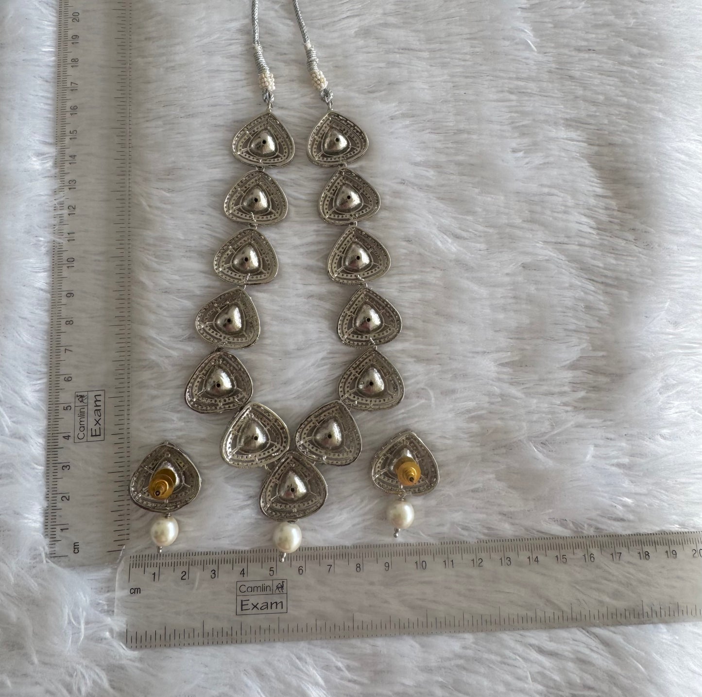 Two tone cz white kundan stone necklace set dj-52147