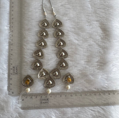 Two tone cz white kundan stone necklace set dj-52147