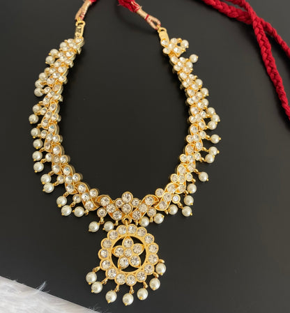 Gold tone AD white stone pearl necklace dj-53227