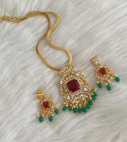 Gold tone white-kemp big stone green beaded necklace set dj-54436